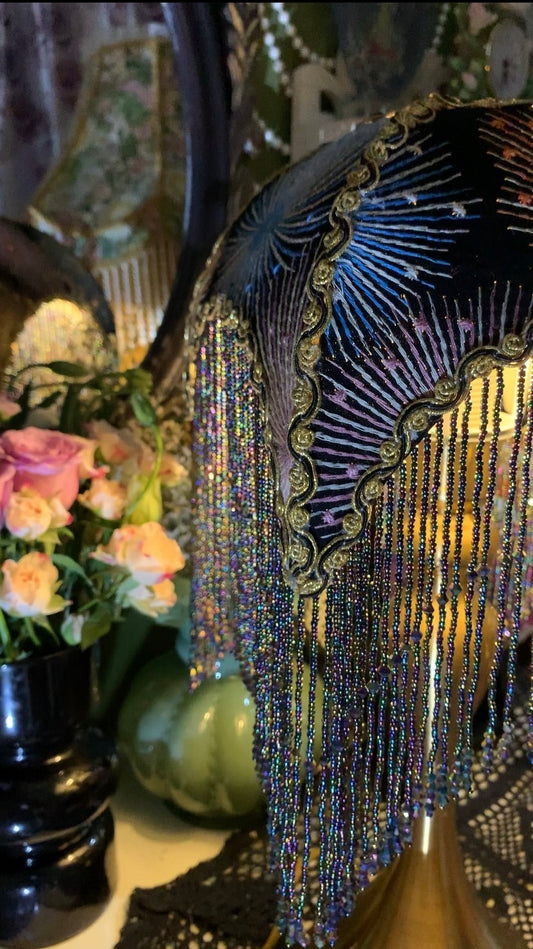 Starry Night Embroidered Lampshade 'Fireworks' | Boho Home Decor | Handmade Vintage Lighting | Unique Gift for Cottagecore & Airbnb Styling