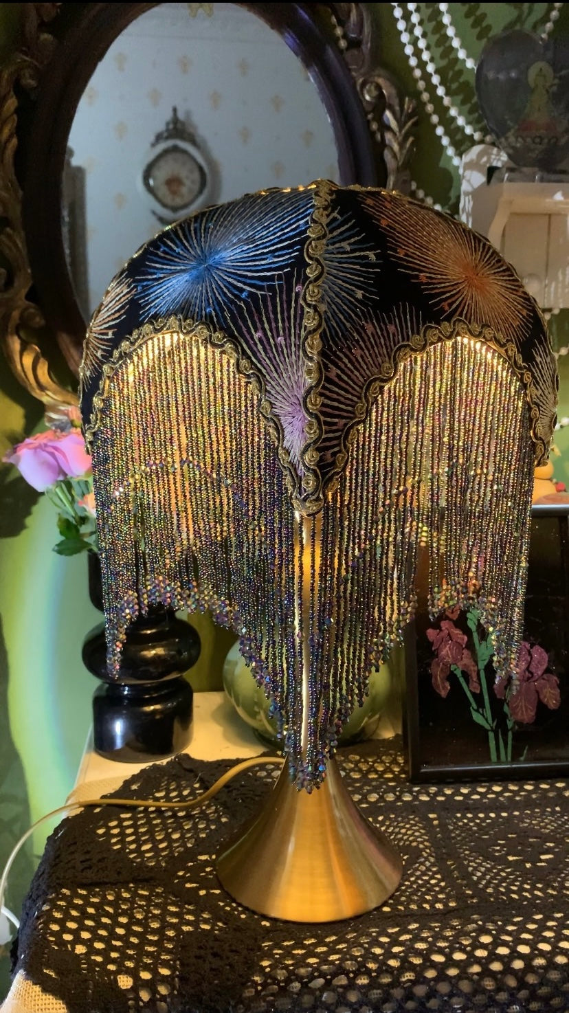 Starry Night Embroidered Lampshade 'Fireworks' | Boho Home Decor | Handmade Vintage Lighting | Unique Gift for Cottagecore & Airbnb Styling