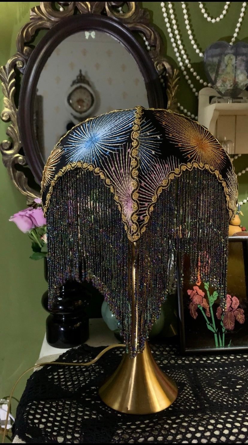 Starry Night Embroidered Lampshade 'Fireworks' | Boho Home Decor | Handmade Vintage Lighting | Unique Gift for Cottagecore & Airbnb Styling