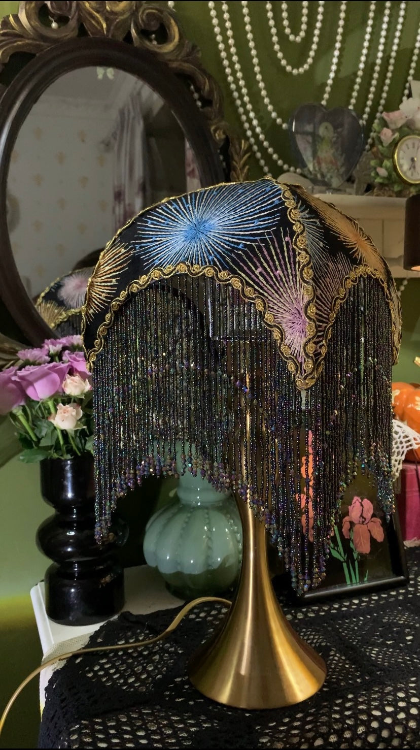 Starry Night Embroidered Lampshade 'Fireworks' | Boho Home Decor | Handmade Vintage Lighting | Unique Gift for Cottagecore & Airbnb Styling